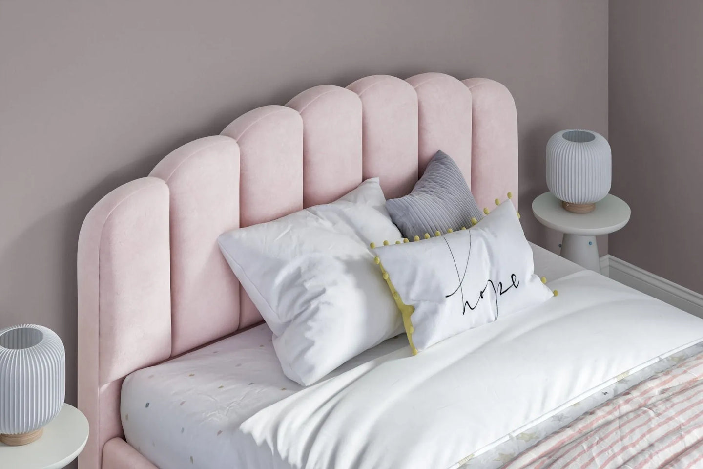 Scallop Velvet Pink Bed Frame